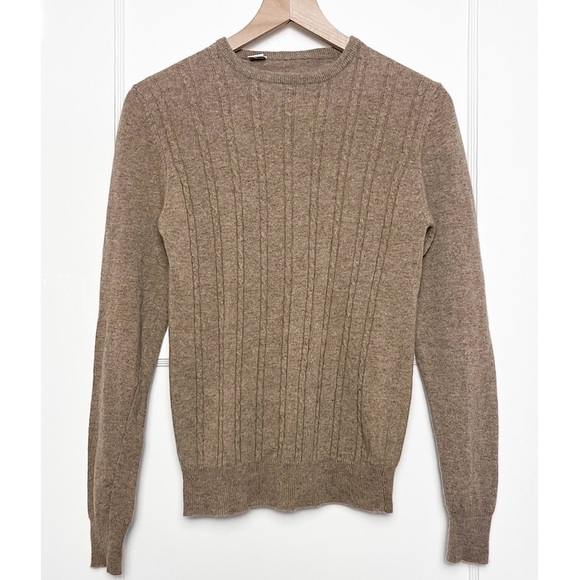 VINTAGE Beige Cashmere Cable Knit Lightweight Slim Pullover Crewneck Sweater S - Picture 1 of 3